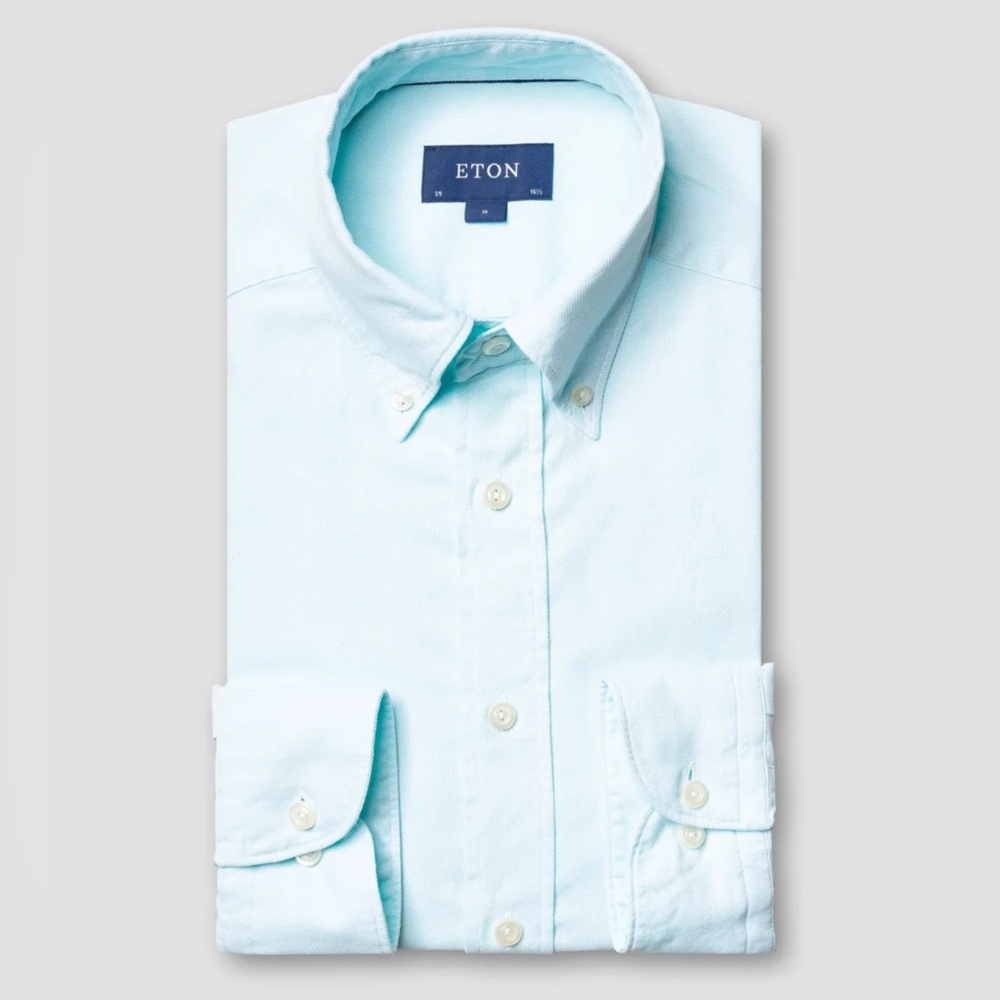 NWT Eton Men’s Royal Oxford slim fit cotton-Lyocell Shirt, mint Green, size XL